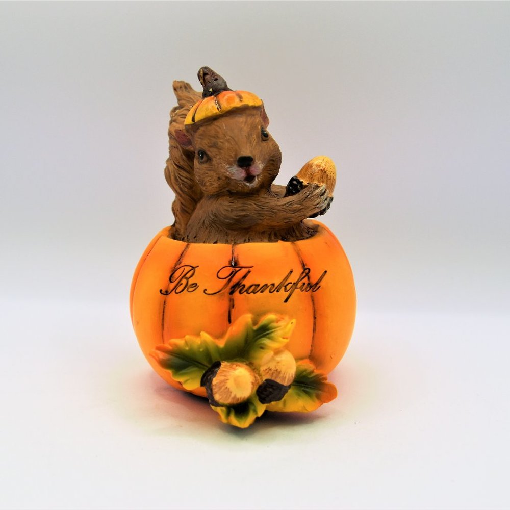 "Be Thankful"  Squirrel in a Pumpkin Table piece